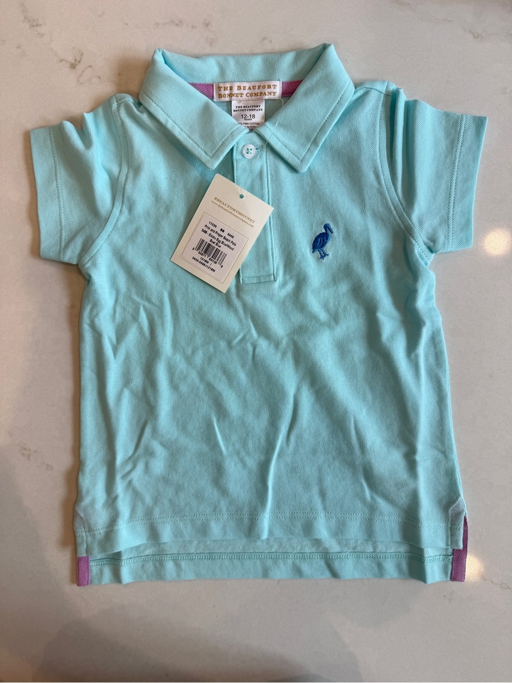 The Beaufort Bonnet Company Kids Polo Shirt - Aqua with Blue Logo NWT
